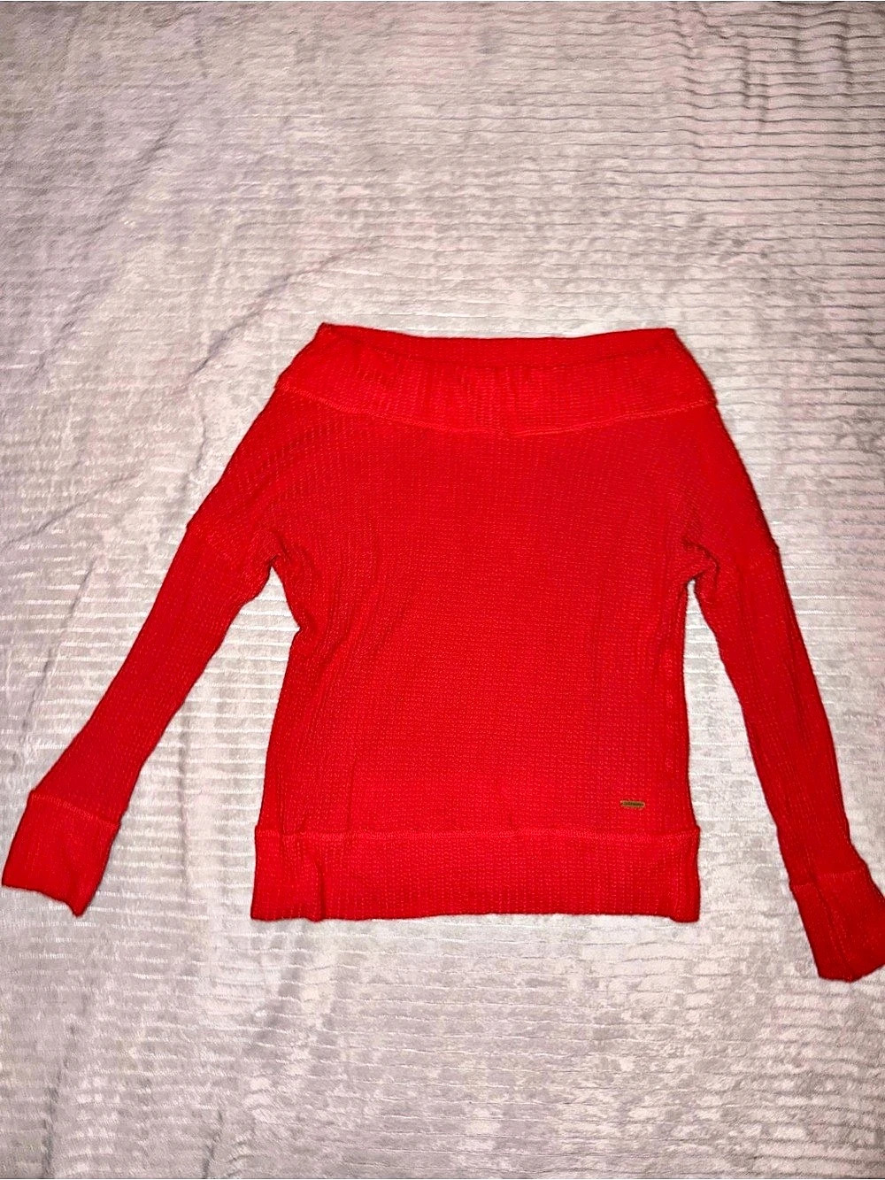 Lucky Brand Waffle Knit Thermal Off-the-Shoulder Top Red Small